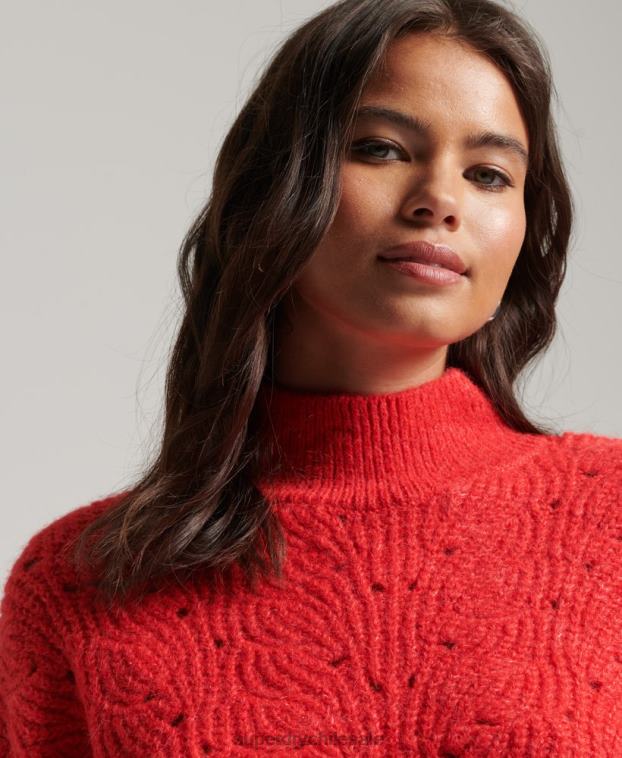 mujer Superdry rojo jersey de ochos en punto pointelle 2R68Z3977