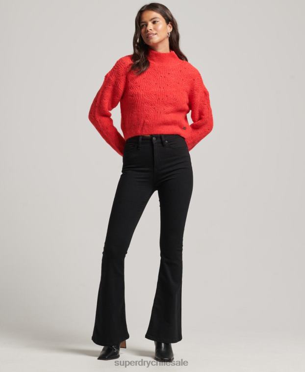 mujer Superdry rojo jersey de ochos en punto pointelle 2R68Z3977
