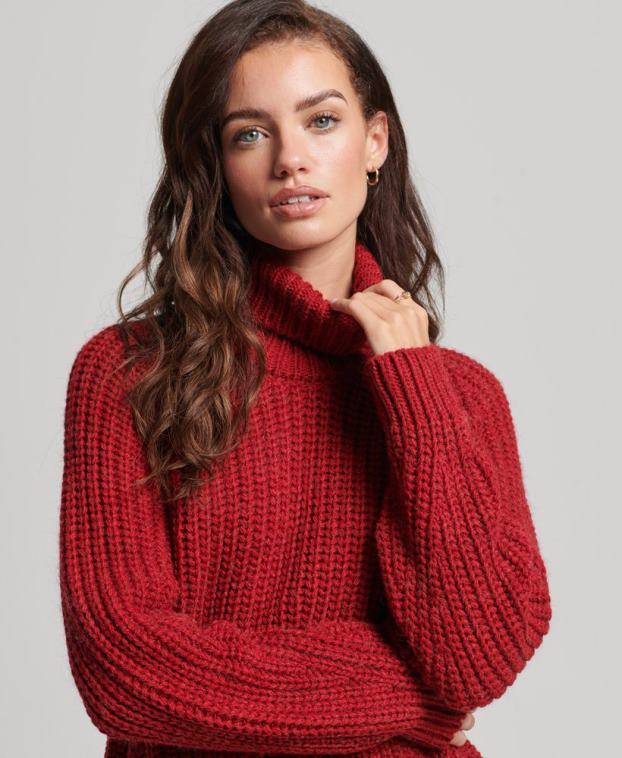 mujer Superdry rojo jersey de punto con cuello vuelto y costuras holgadas 2R68Z3969