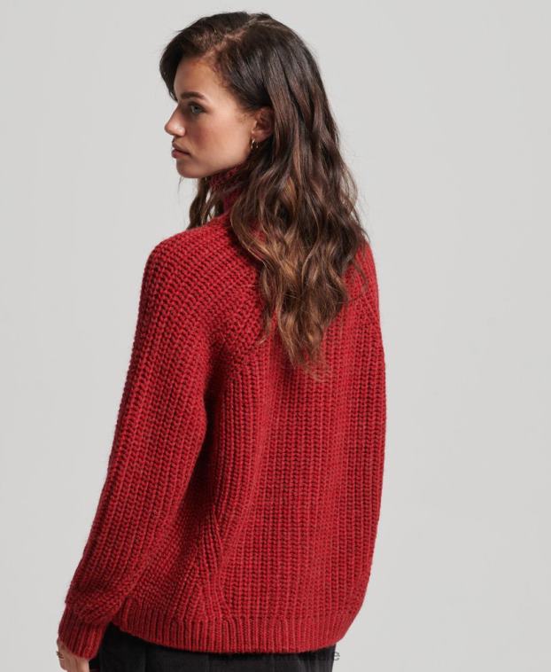 mujer Superdry rojo jersey de punto con cuello vuelto y costuras holgadas 2R68Z3969