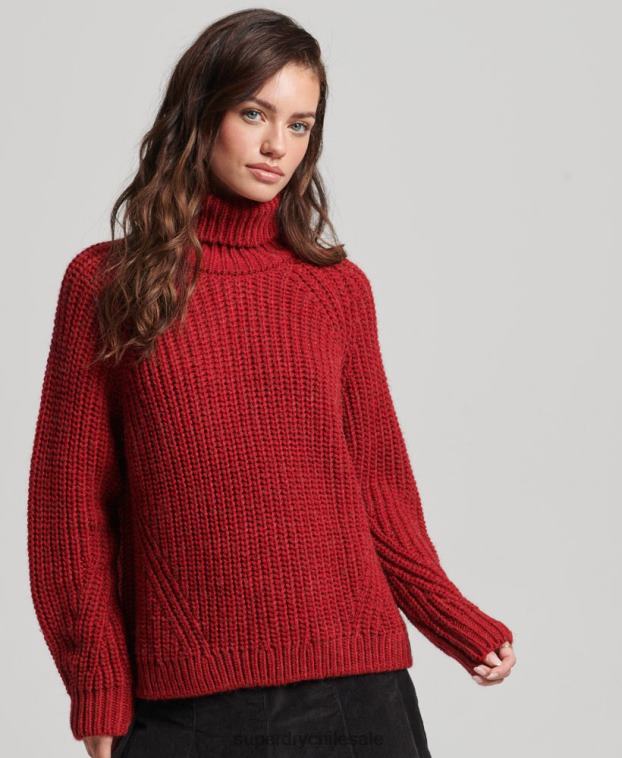 mujer Superdry rojo jersey de punto con cuello vuelto y costuras holgadas 2R68Z3969