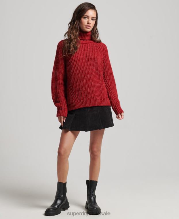 mujer Superdry rojo jersey de punto con cuello vuelto y costuras holgadas 2R68Z3969