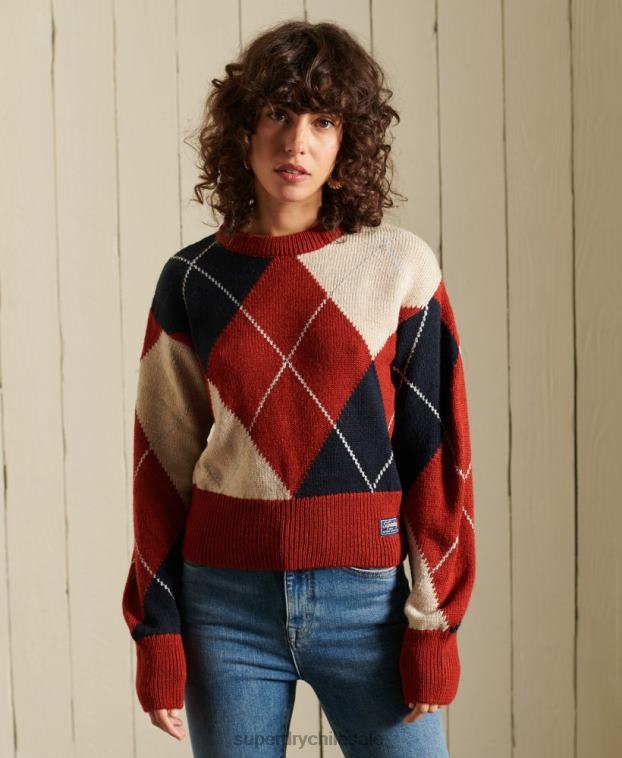 mujer Superdry rojo suéter con cuello redondo estampado 2R68Z4011