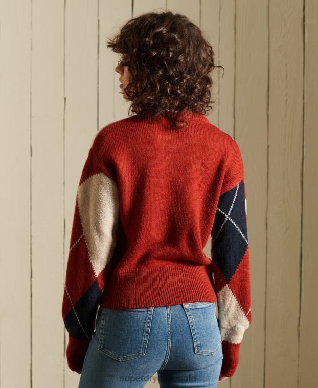 mujer Superdry rojo suéter con cuello redondo estampado 2R68Z4011
