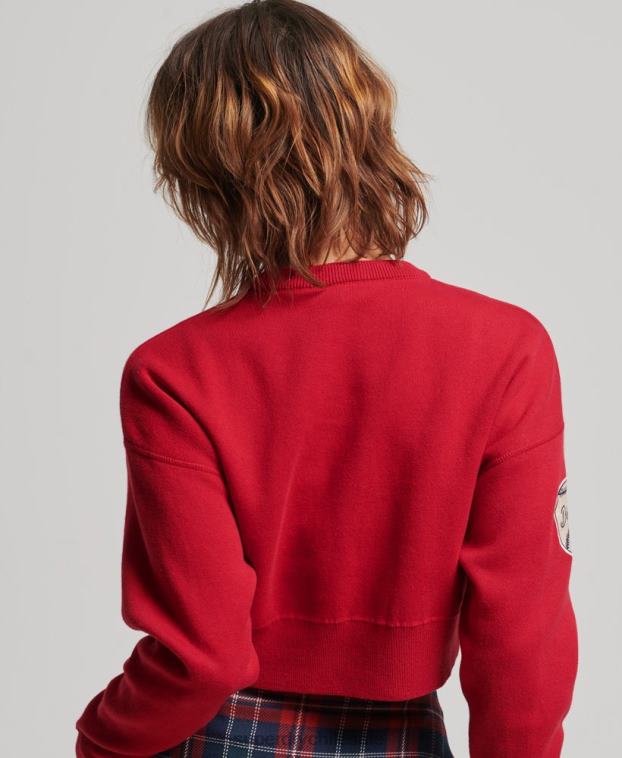 mujer Superdry rojo suéter corto con cuello redondo Varsity 2R68Z3950