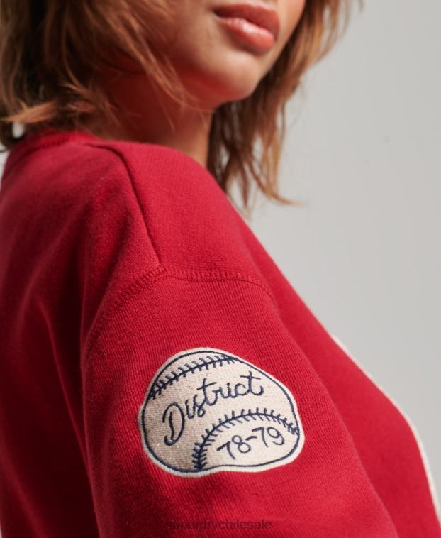 mujer Superdry rojo suéter corto con cuello redondo Varsity 2R68Z3950