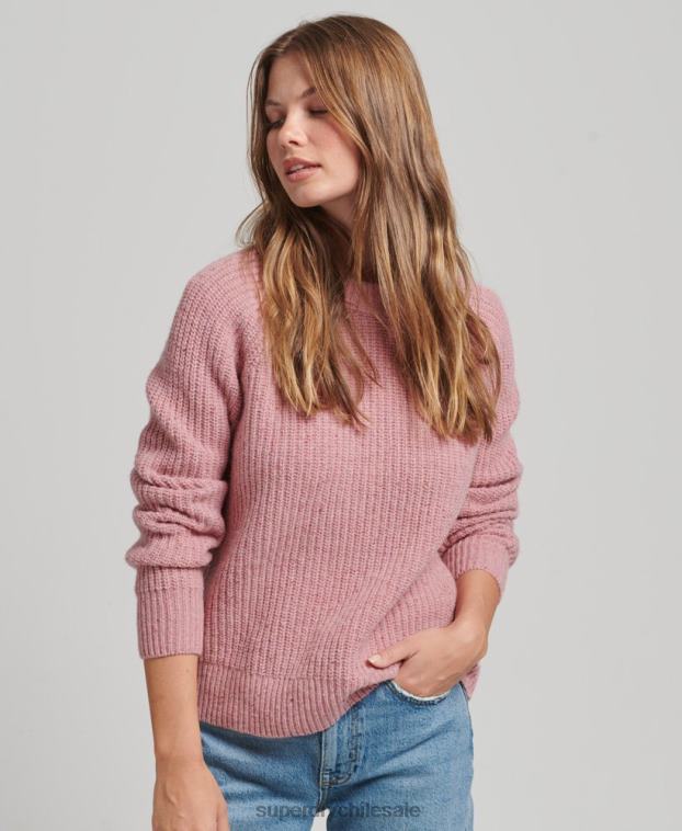 mujer Superdry rosa jersey de canalé de tweed con cuello redondo 2R68Z3952