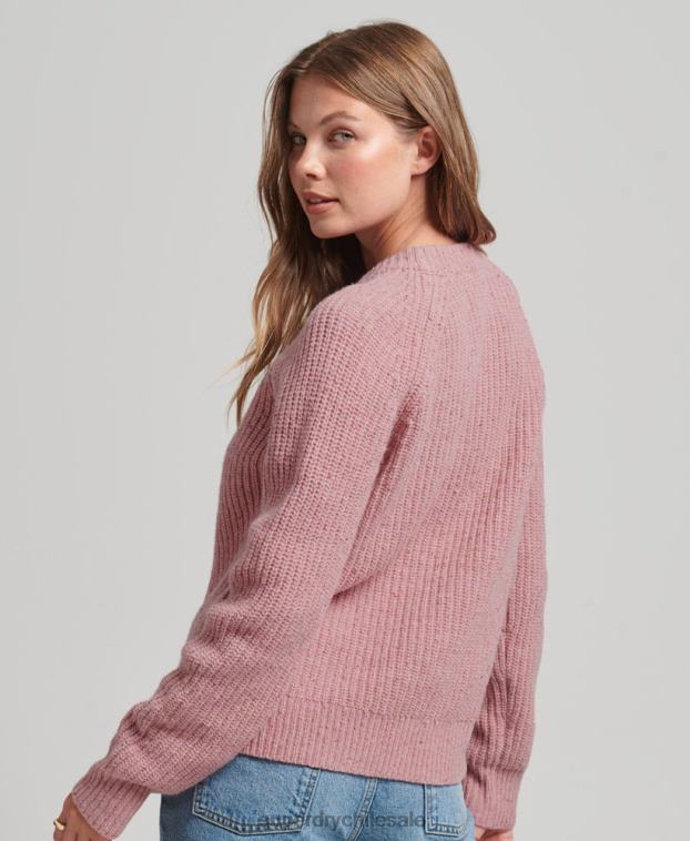 mujer Superdry rosa jersey de canalé de tweed con cuello redondo 2R68Z3952