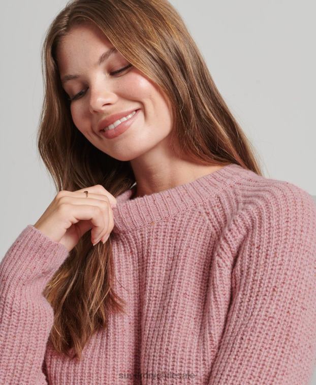 mujer Superdry rosa jersey de canalé de tweed con cuello redondo 2R68Z3952
