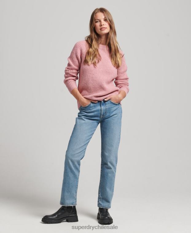 mujer Superdry rosa jersey de canalé de tweed con cuello redondo 2R68Z3952