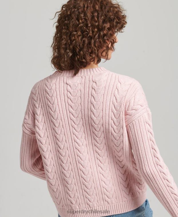mujer Superdry rosa jersey de ochos con hombros caídos y cuello redondo 2R68Z3970