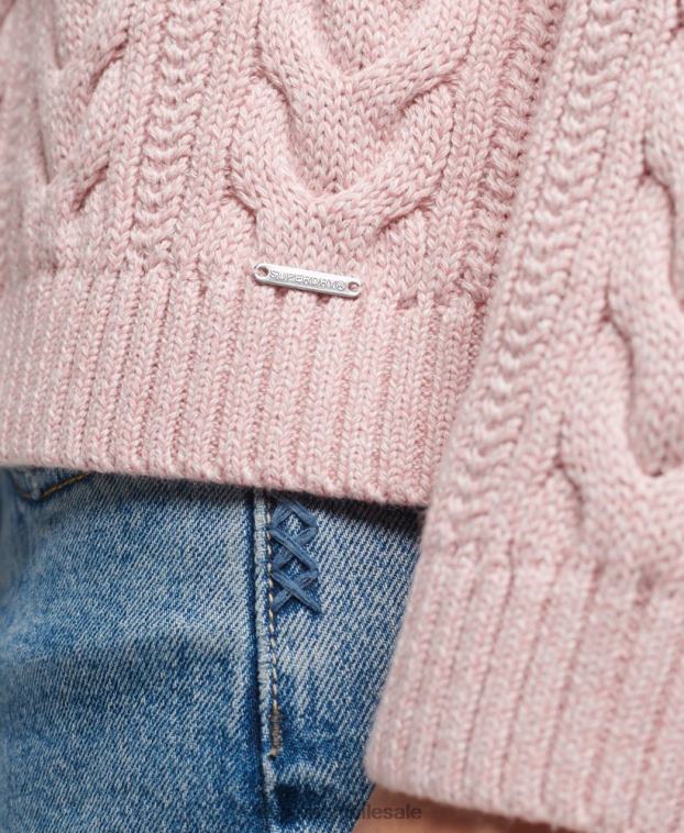 mujer Superdry rosa jersey de ochos con hombros caídos y cuello redondo 2R68Z3970