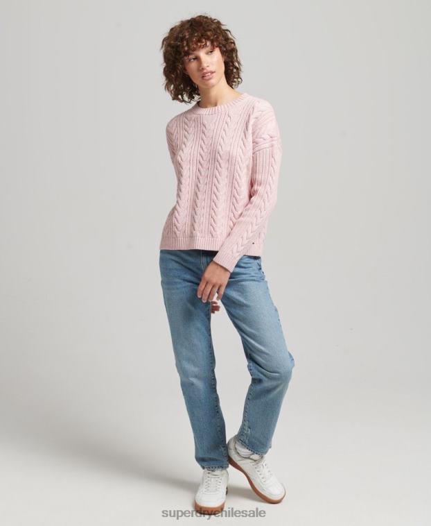 mujer Superdry rosa jersey de ochos con hombros caídos y cuello redondo 2R68Z3970
