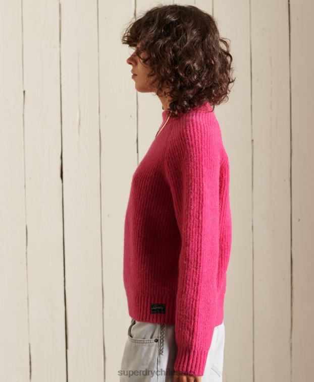 mujer Superdry rosa suéter con cuello redondo en mezcla de alpaca 2R68Z6670