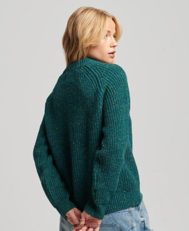 mujer Superdry verde jersey de canalé de tweed con cuello redondo 2R68Z3953