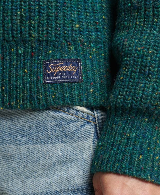mujer Superdry verde jersey de canalé de tweed con cuello redondo 2R68Z3953