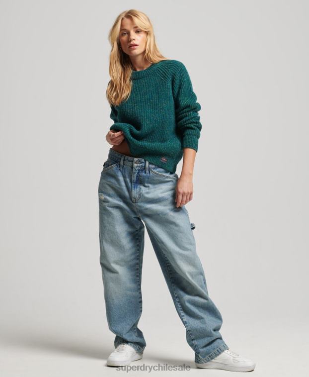 mujer Superdry verde jersey de canalé de tweed con cuello redondo 2R68Z3953
