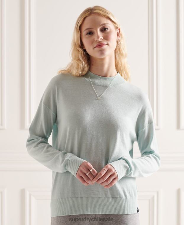 mujer Superdry verde jersey de merino con cuello alzado 2R68Z6653