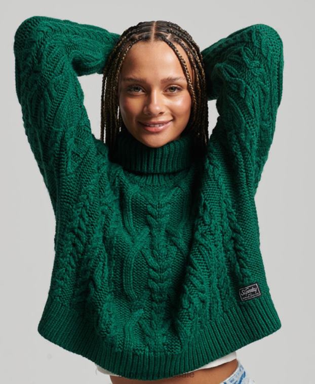 mujer Superdry verde jersey de ochos con cuello de polo 2R68Z3966