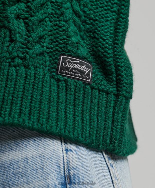 mujer Superdry verde jersey de ochos con cuello de polo 2R68Z3966