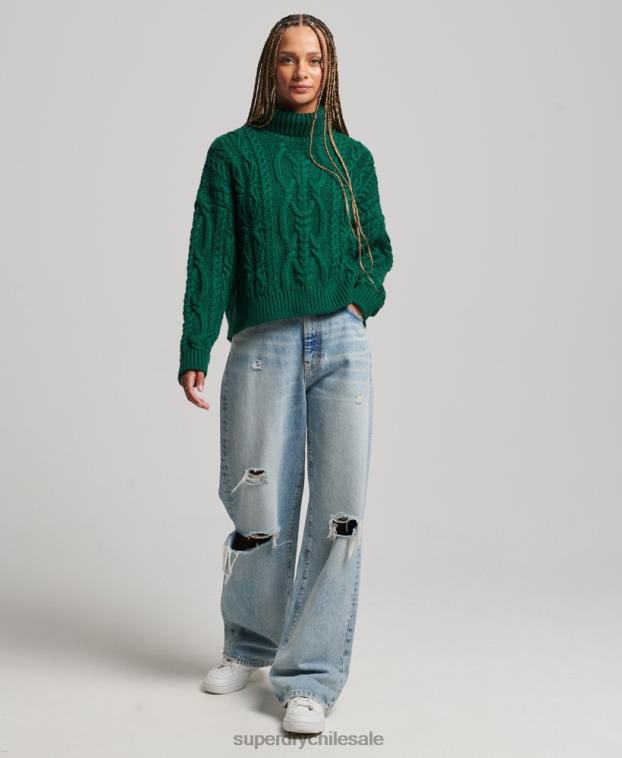 mujer Superdry verde jersey de ochos con cuello de polo 2R68Z3966