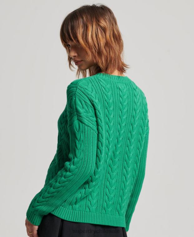 mujer Superdry verde jersey de ochos con hombros caídos y cuello redondo 2R68Z3993