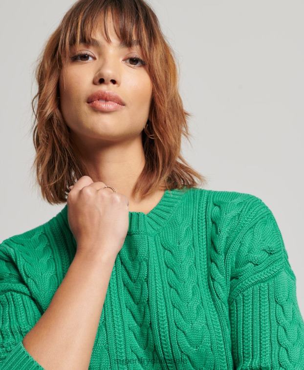 mujer Superdry verde jersey de ochos con hombros caídos y cuello redondo 2R68Z3993