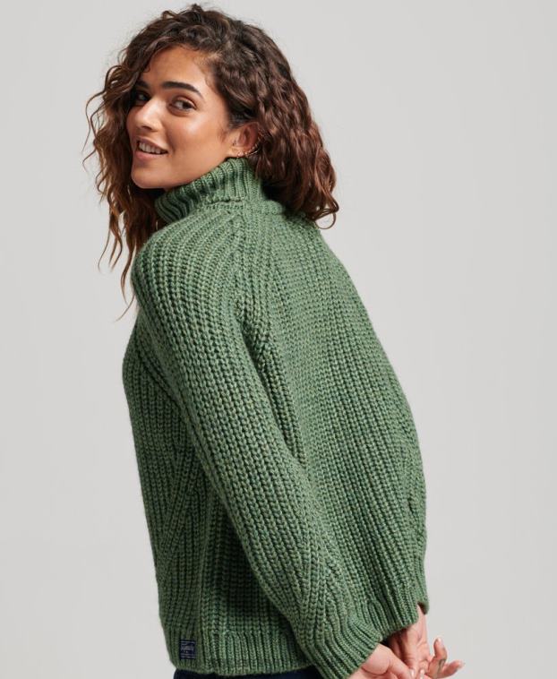mujer Superdry verde jersey de punto con cuello vuelto y costuras holgadas 2R68Z3973