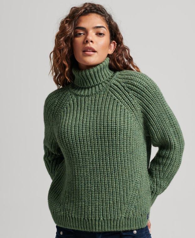 mujer Superdry verde jersey de punto con cuello vuelto y costuras holgadas 2R68Z3973