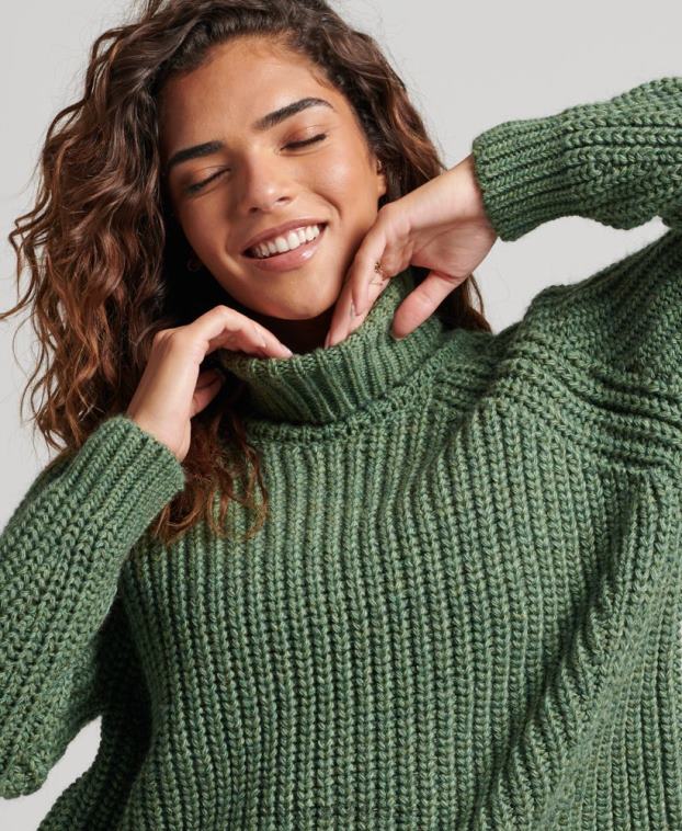 mujer Superdry verde jersey de punto con cuello vuelto y costuras holgadas 2R68Z3973