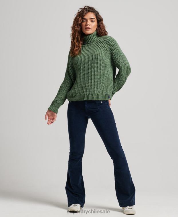mujer Superdry verde jersey de punto con cuello vuelto y costuras holgadas 2R68Z3973