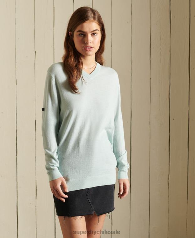 mujer Superdry verde suéter en V de corte holgado de lana merina de Studios 2R68Z4034