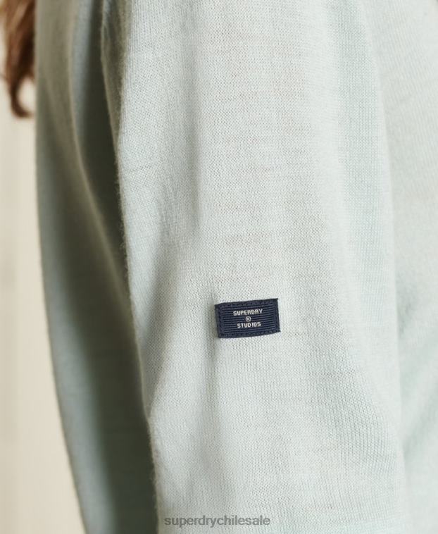 mujer Superdry verde suéter en V de corte holgado de lana merina de Studios 2R68Z4034