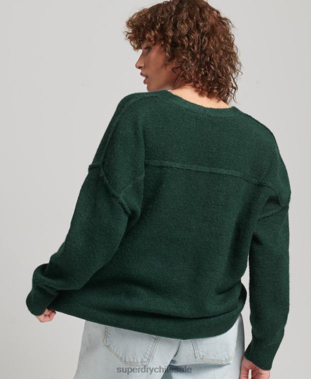 mujer Superdry verde suéter oversize con cuello en V 2R68Z3961