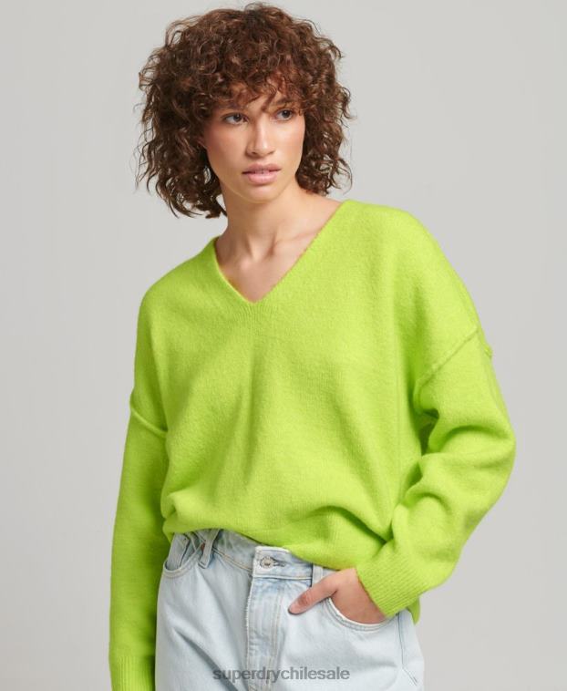 mujer Superdry verde suéter oversize con cuello en V 2R68Z4023