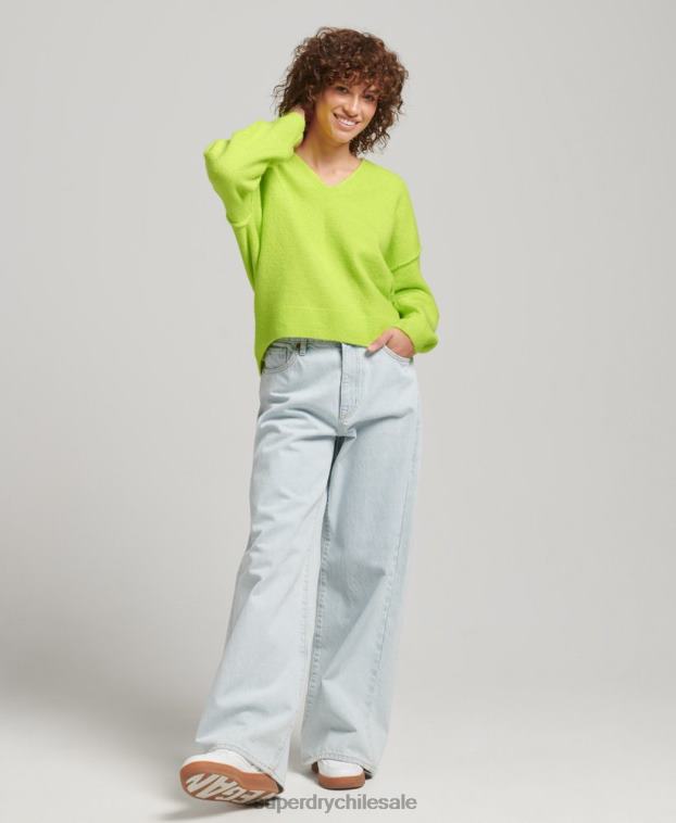 mujer Superdry verde suéter oversize con cuello en V 2R68Z4023