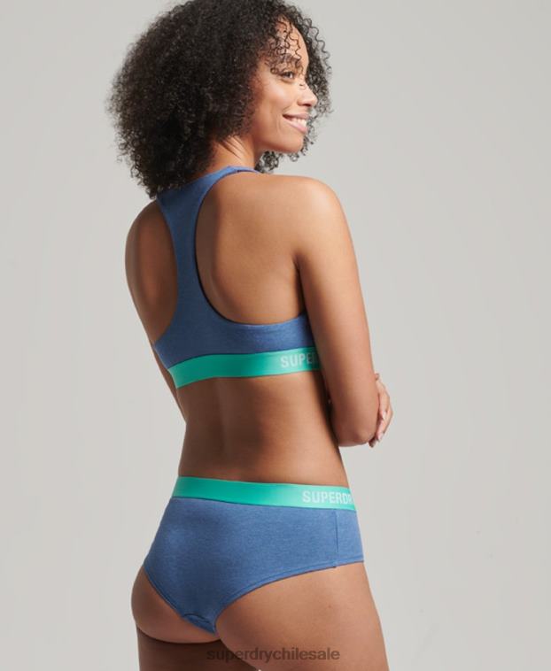 mujer Superdry azul calzoncillos hipster de algodón orgánico con logo 2R68Z6560