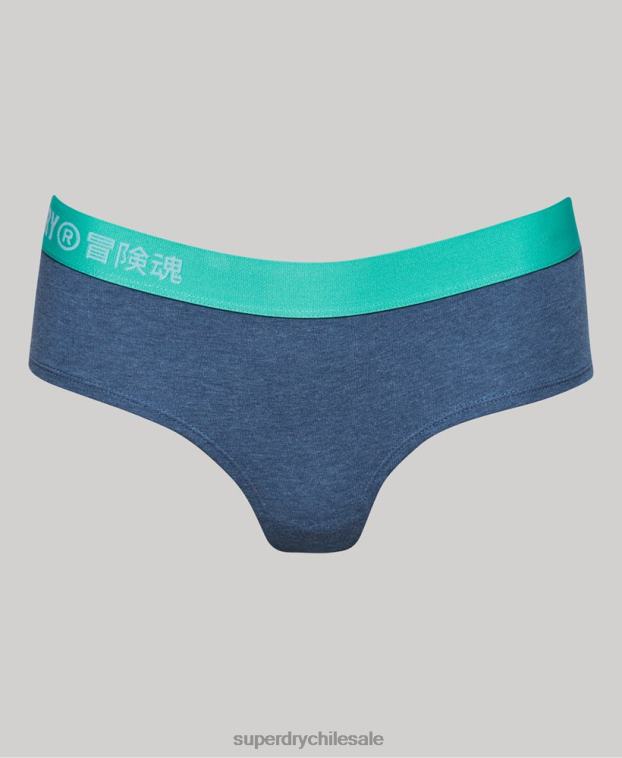 mujer Superdry azul calzoncillos hipster de algodón orgánico con logo 2R68Z6560