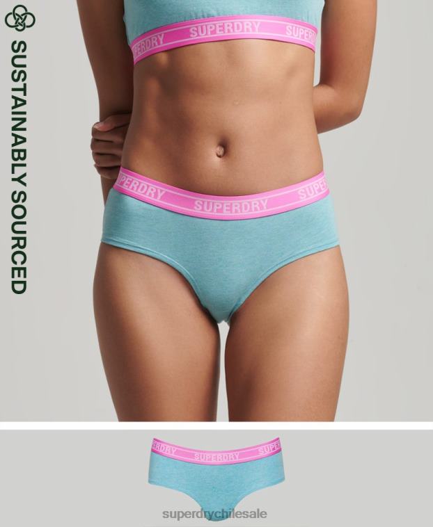 mujer Superdry azul calzoncillos hipster de algodón orgánico con varios logos 2R68Z6551