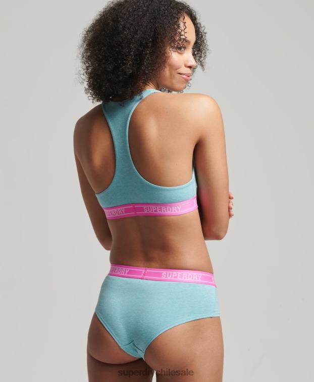 mujer Superdry azul calzoncillos hipster de algodón orgánico con varios logos 2R68Z6551