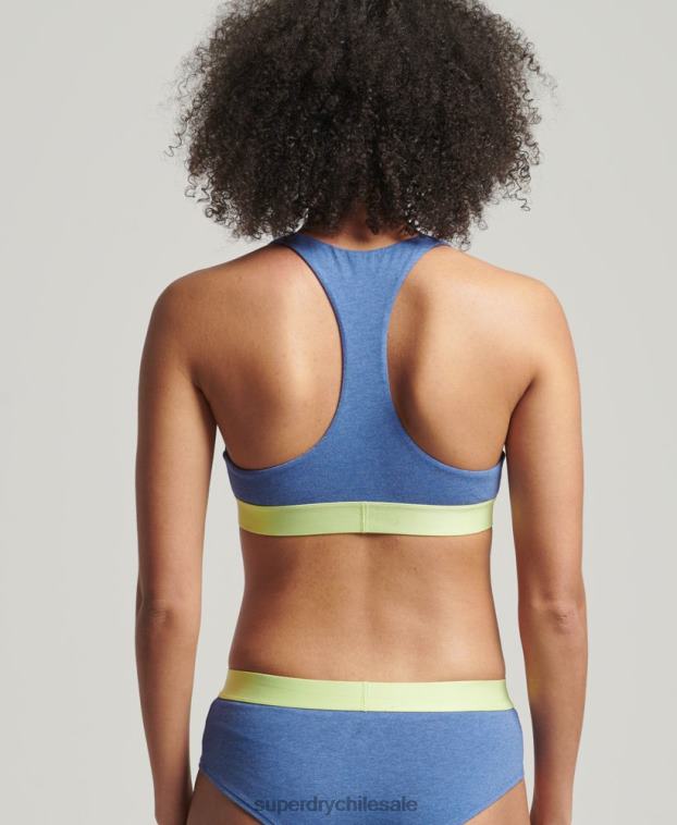 mujer Superdry azul top corto de algodón orgánico con logo grande 2R68Z4277