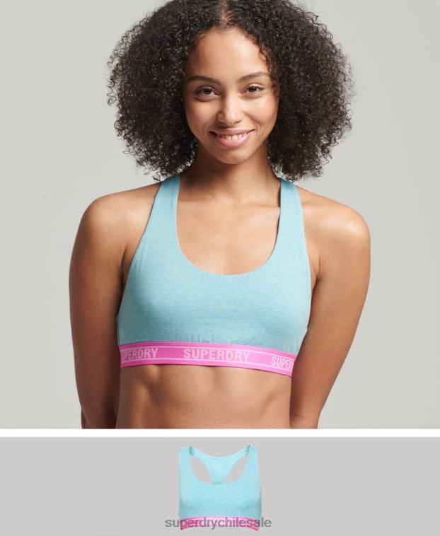 mujer Superdry azul top corto de algodón orgánico con varios logos 2R68Z6572
