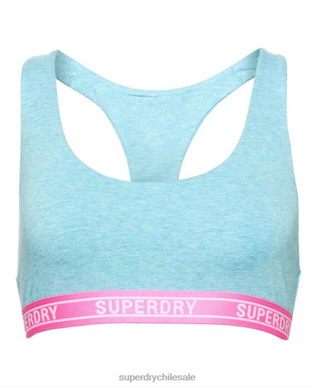 mujer Superdry azul top corto de algodón orgánico con varios logos 2R68Z6572