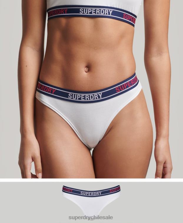 mujer Superdry blanco braguitas de bikini de algodón orgánico con varios logos 2R68Z6627