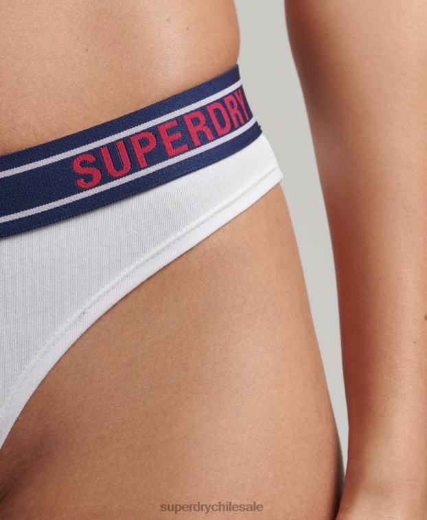 mujer Superdry blanco braguitas de bikini de algodón orgánico con varios logos 2R68Z6627