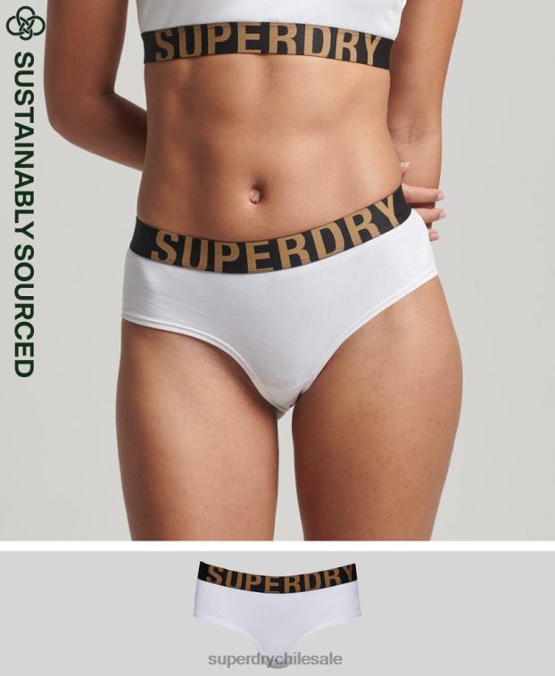 mujer Superdry blanco calzoncillos hipster de algodón orgánico con logo grande 2R68Z4276