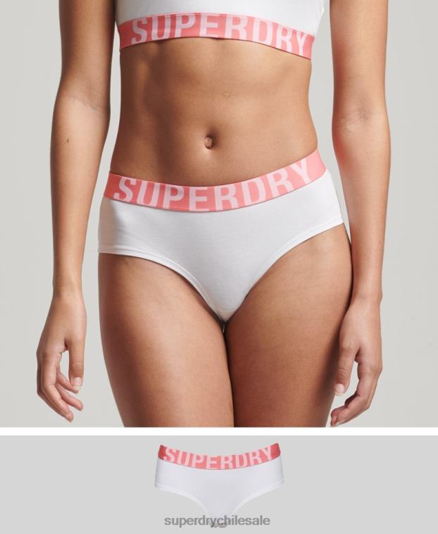 mujer Superdry blanco calzoncillos hipster de algodón orgánico con logo grande 2R68Z6567