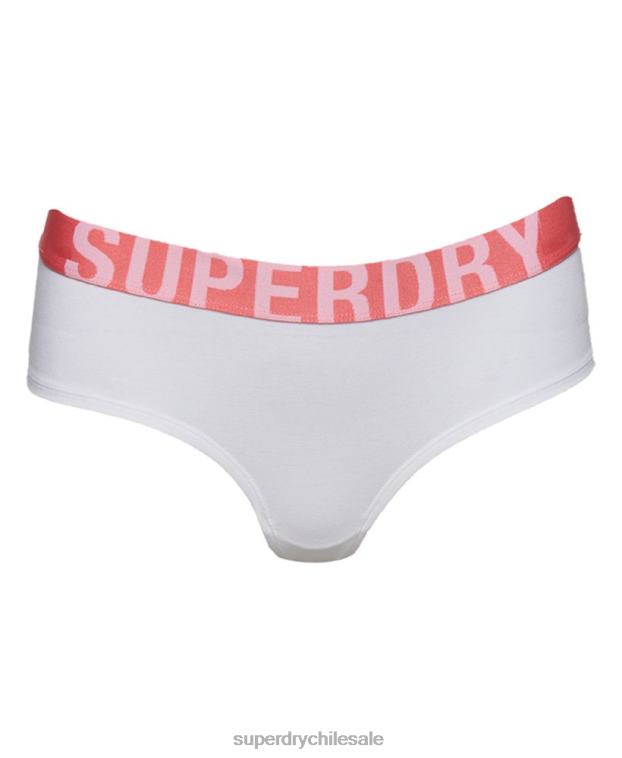 mujer Superdry blanco calzoncillos hipster de algodón orgánico con logo grande 2R68Z6567
