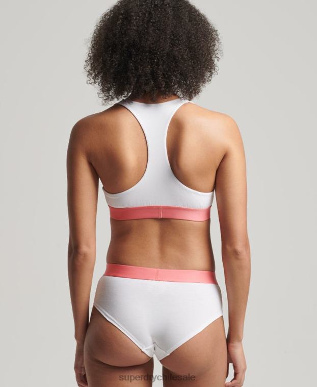 mujer Superdry blanco calzoncillos hipster de algodón orgánico con logo grande 2R68Z6567