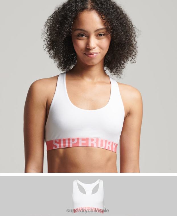 mujer Superdry blanco top corto de algodón orgánico con logo grande 2R68Z4275